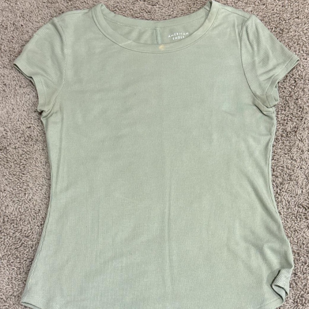 American Eagle Outfitters Light Green Short Sleeve Tee (small bleach stain neck)
